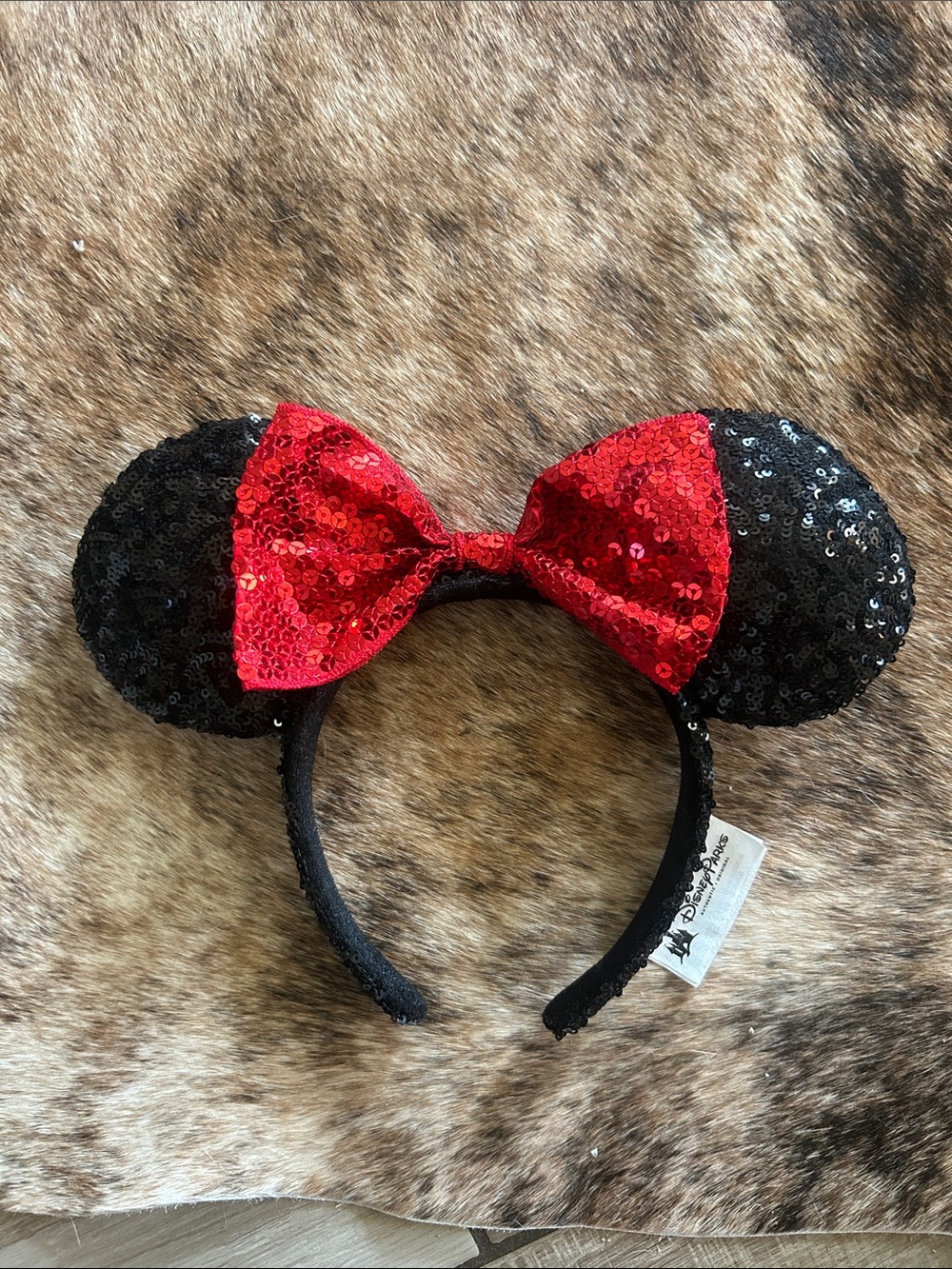 Authentic Disney Sequin Minnie Ear Headband in Black and Red